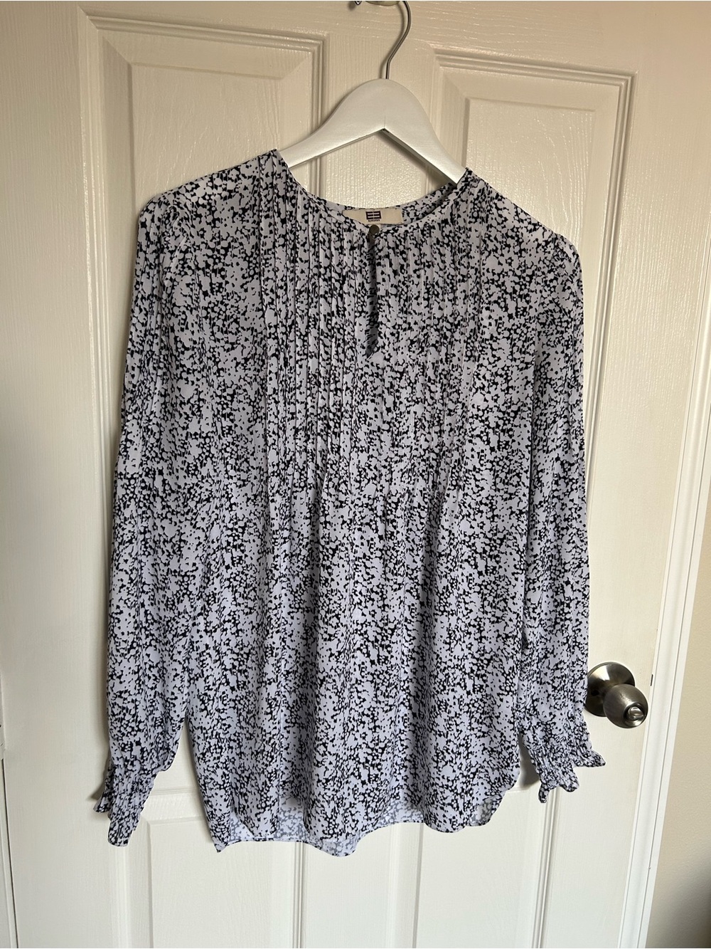 Etcetera White and Black Speckled Pintuck Blouse